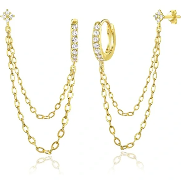 925 Sterling Silver Gold Plated Earrings - Picture 2 of 4